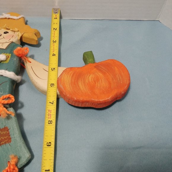 Hanging Wooden Scarecrow Holding Pumpkins, 14” Tall Wood - Picture 4 of 4